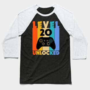 Level 20 Unlocked Funny Video Gamer Birthday Novelty T-Shirt Baseball T-Shirt